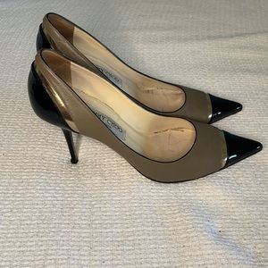 Jimmy Choo Leather Pumps in Taupe, Gold & Black - Lilo Cap Toe - 40 - 9.5